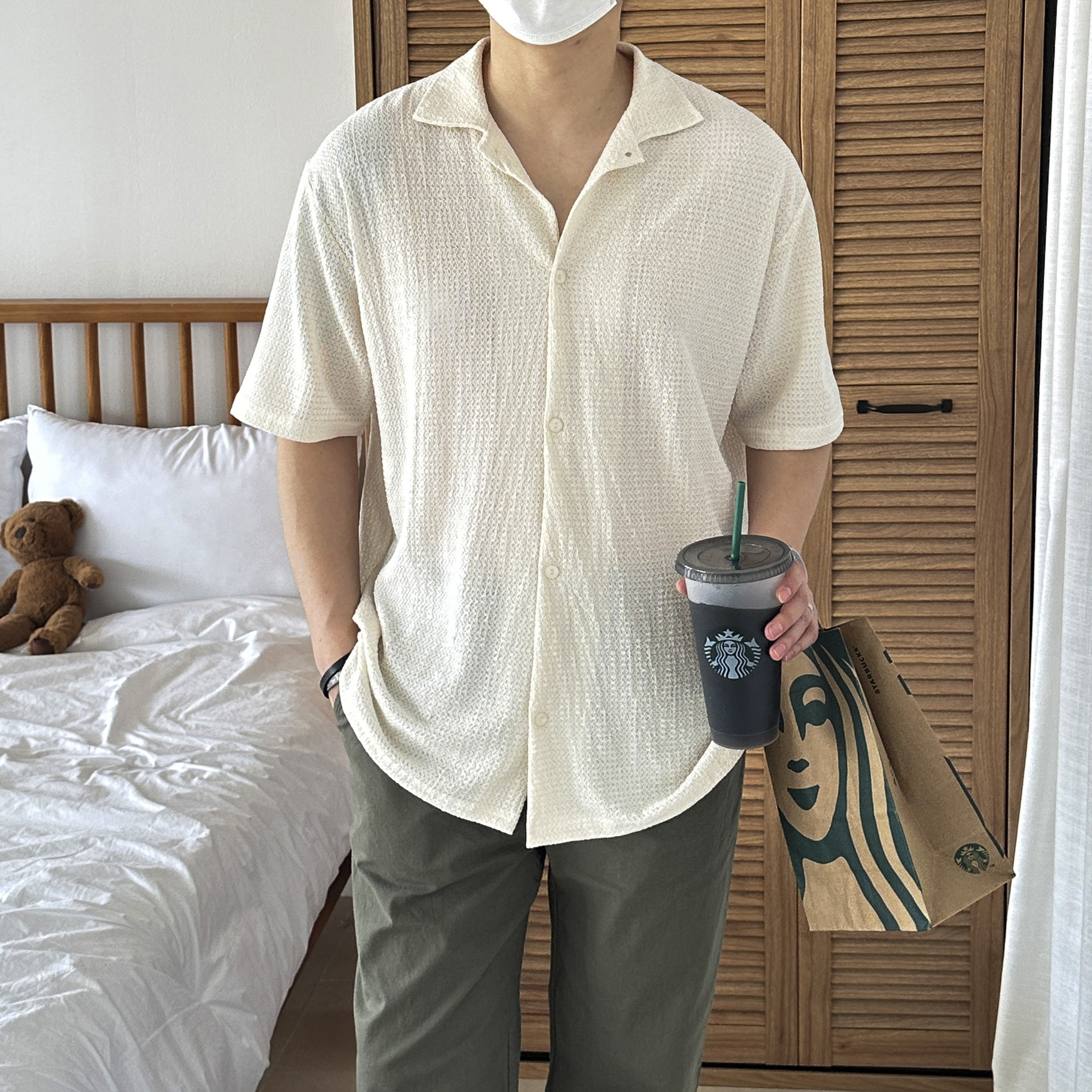 여름 바캉스 루이 오픈카라 오버핏 린넨 반팔 셔츠 3color - 상품 이미지
