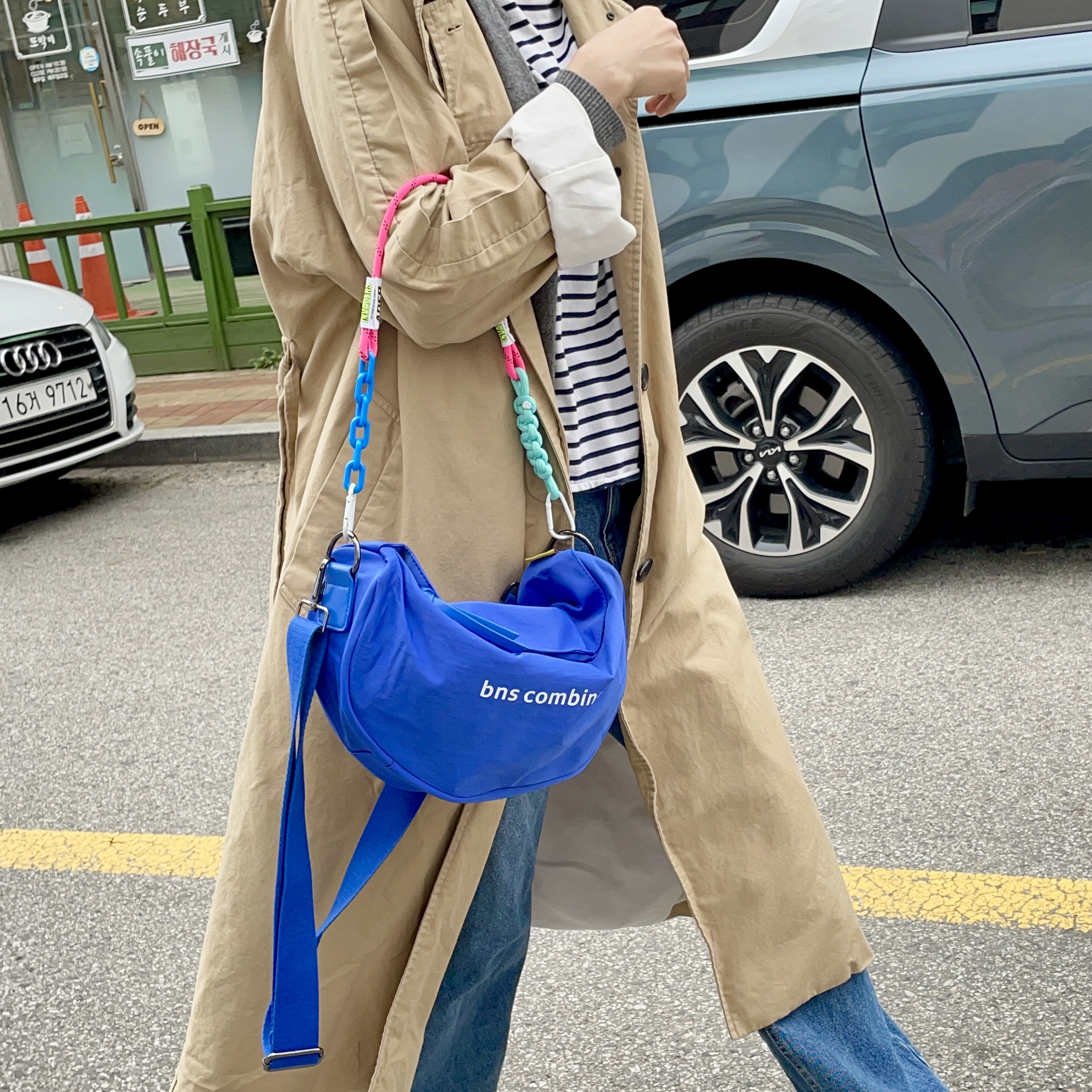 mddas 도난방지 여행용 크로스백 반달 보부상 유럽여행가방 슬링백 크로와상 나일론 미니