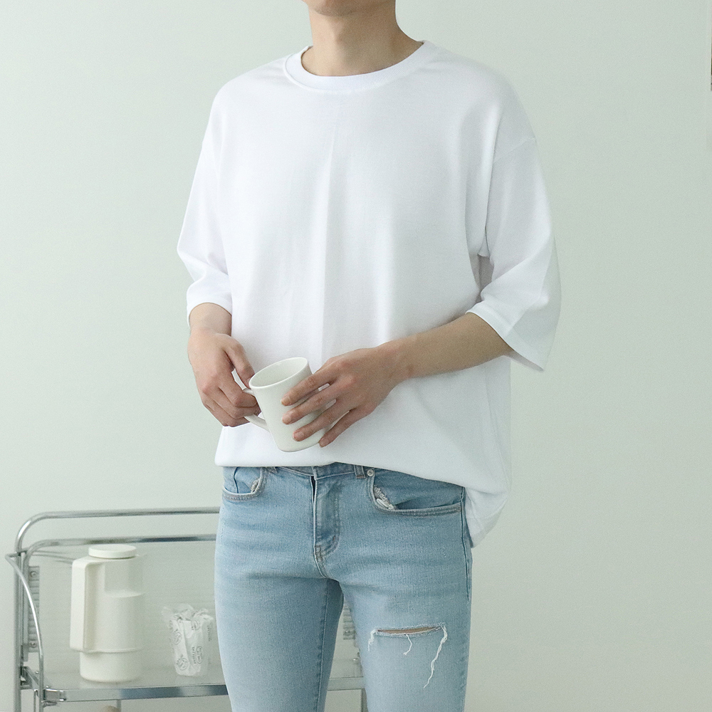 남자 칠부티 오버핏 빅사이즈 커플 남자 반팔티 - 상세 이미지 2