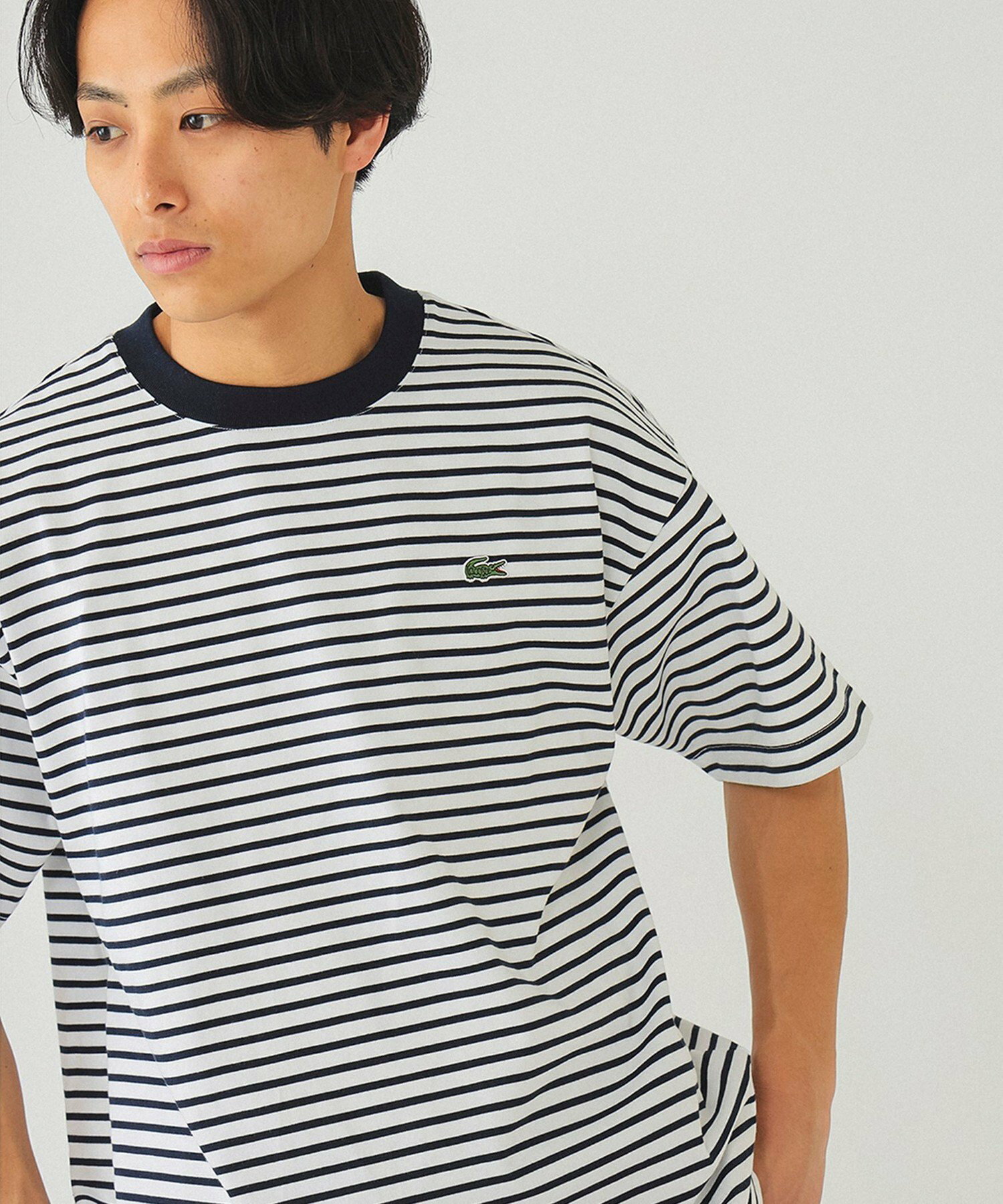 라코스테 LACOSTE for BEAMS 빔즈 반팔 보더 스트라이프 남성 티셔츠 - 상세 이미지 4