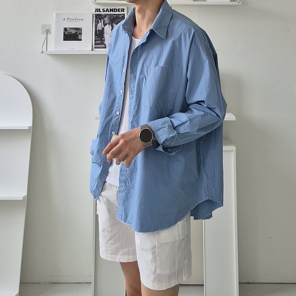 남자 셔츠 오버핏 워싱 면 캐주얼 셔츠 남자남방 - 상세 이미지 2