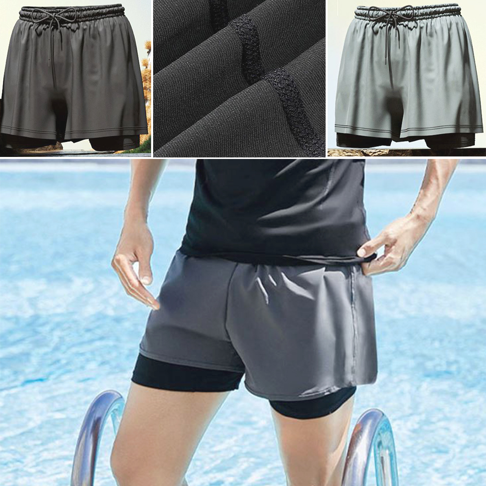 남성 이중 수영복 남자 바캉스 트렁크 통기성 속건 여름 반바지