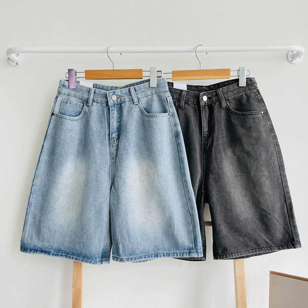 여성 여름 청반바지 5부 데님반바지 와이드 청바지 중청 블랙 데님 팬츠