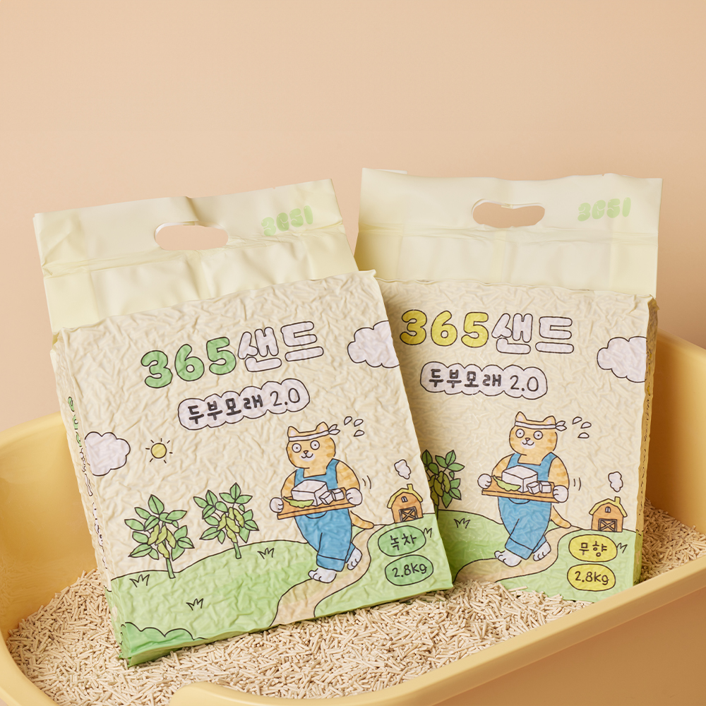 3651 365샌드 고양이 두부모래 2.0 녹차향, 2.8kg, 5개
