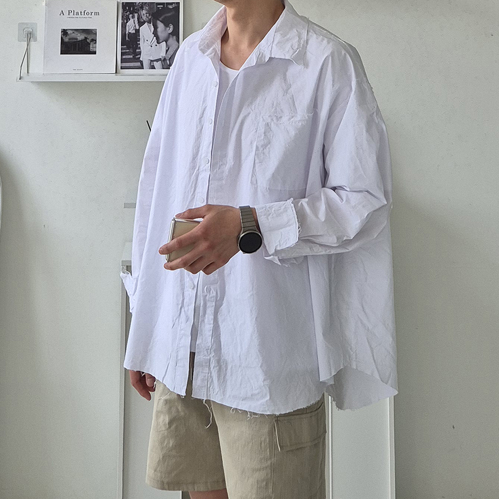 남자 셔츠 오버핏 워싱 면 캐주얼 셔츠 남자남방 - 상세 이미지 4
