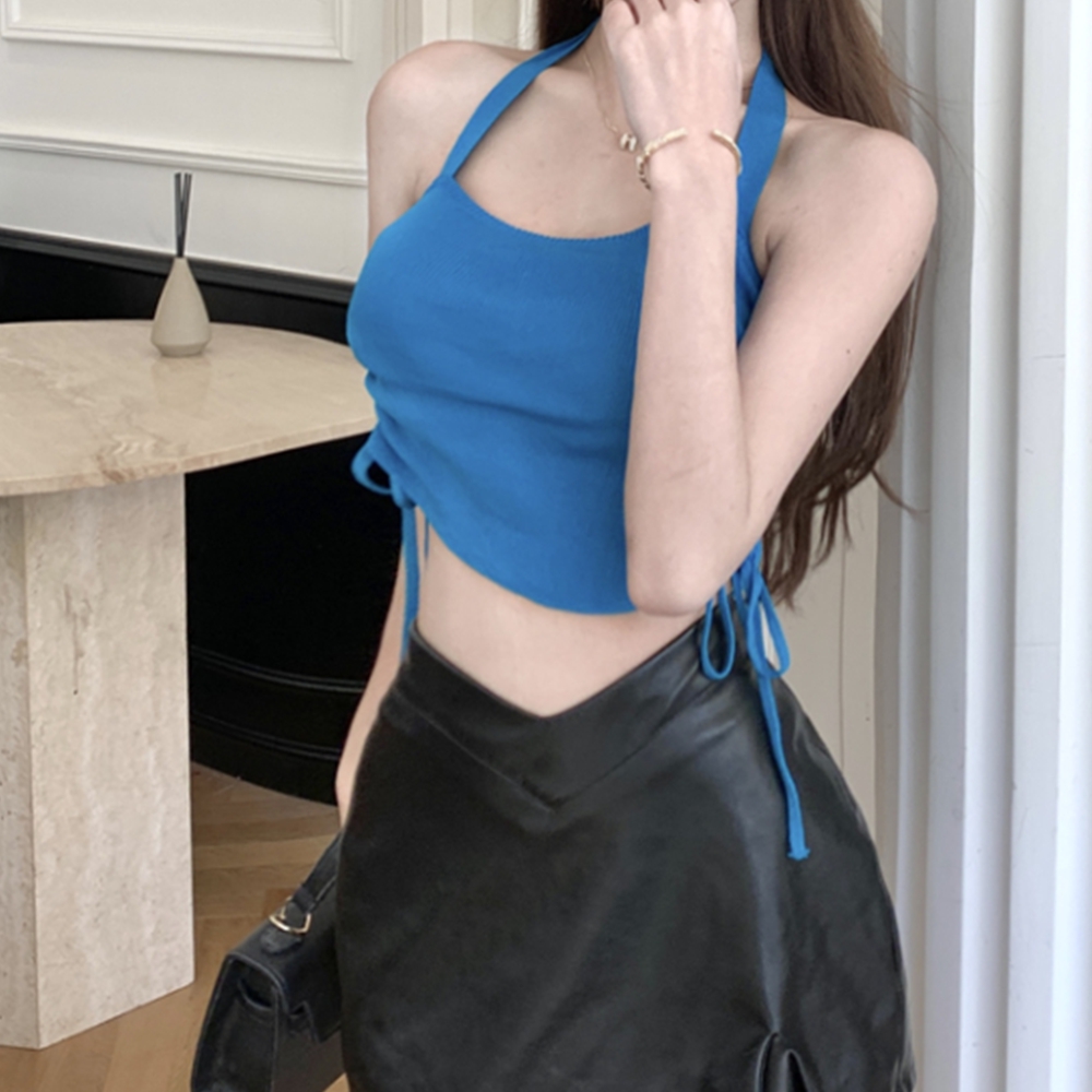 홀터넥나시 파란색 흠뻑쇼 탱크탑 크롭 나시 티 - 상세 이미지 2