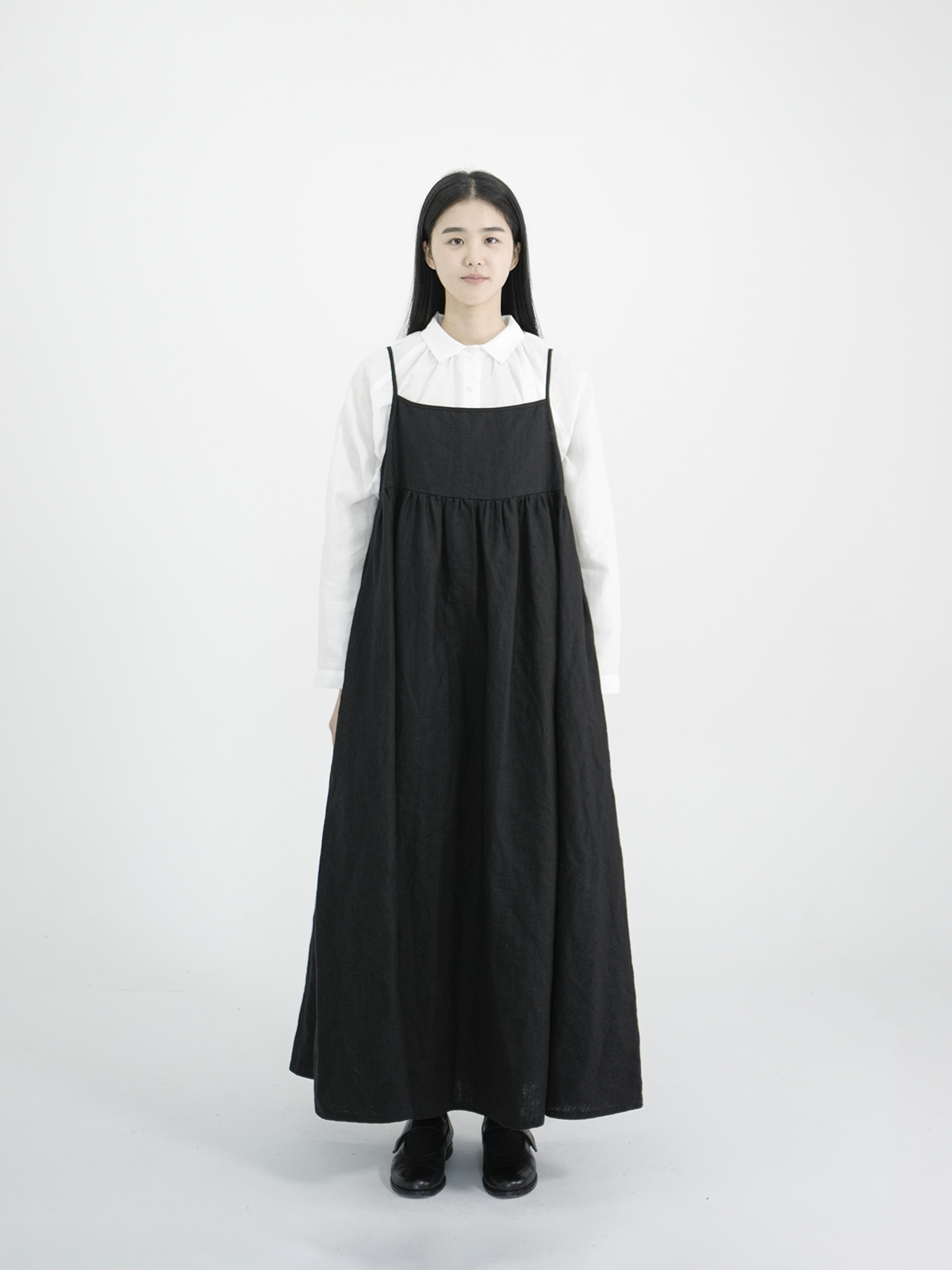 유노이아 EUNOIA LINEN STRING DRESS BLACK : TRIPLESTORE
