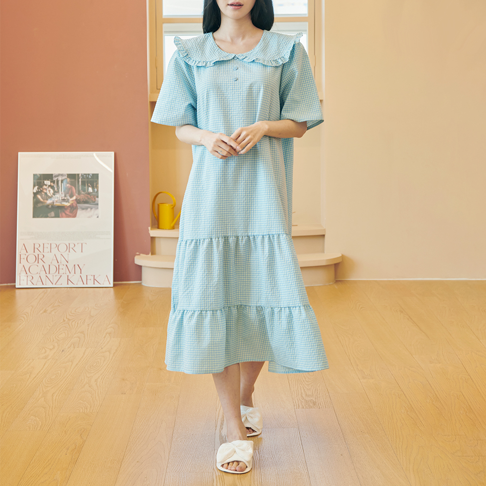 여성 원피스 체크 홈웨어 면 반팔 여름 24S142(CP체크)