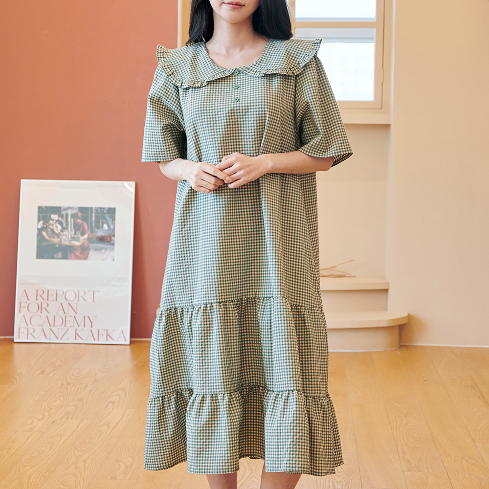 여성 원피스 체크 홈웨어 면 반팔 여름 24S142(CP체크)