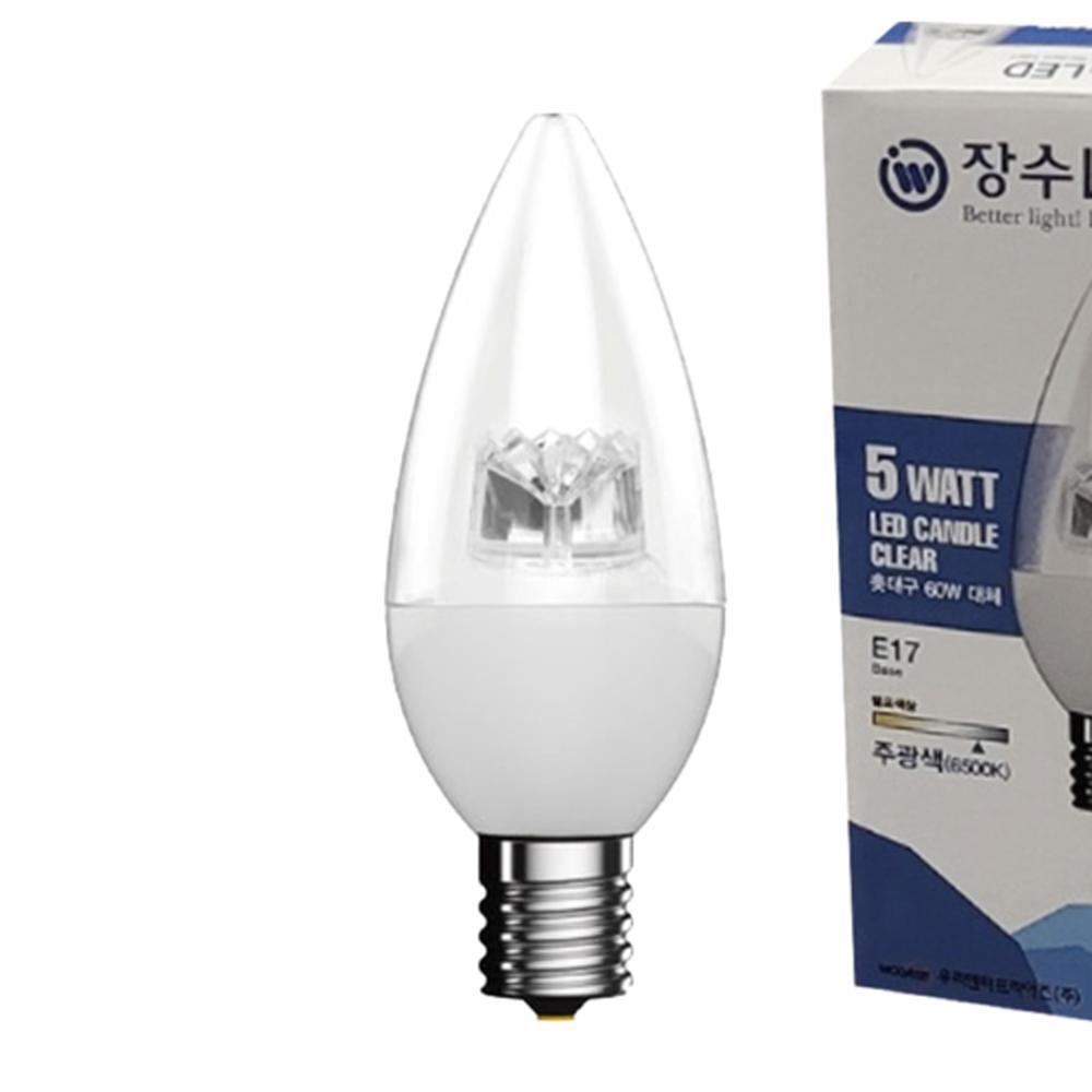 KS LED촛대구 캔들전구 E17 5W 투명 6500K