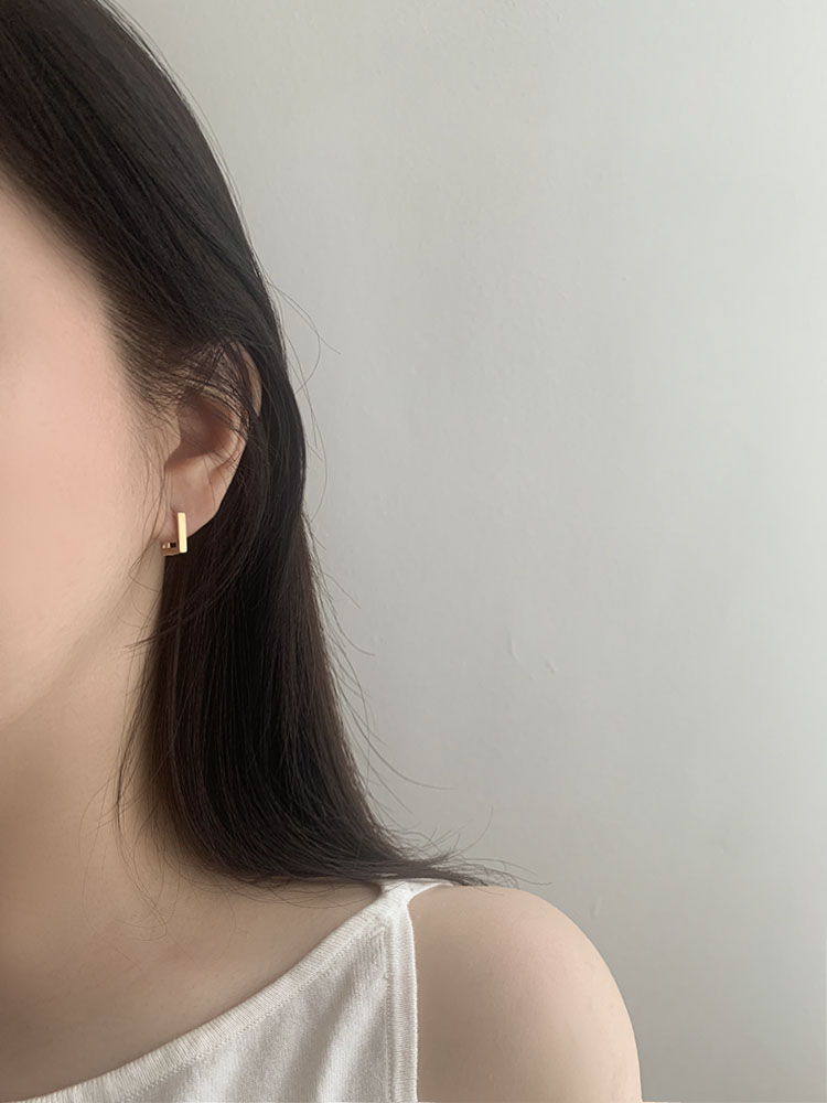14k 사각 원터치 이어링 - 여성 스퀘어 스틱 데일리 작은 링귀걸이 - 상세 이미지 3