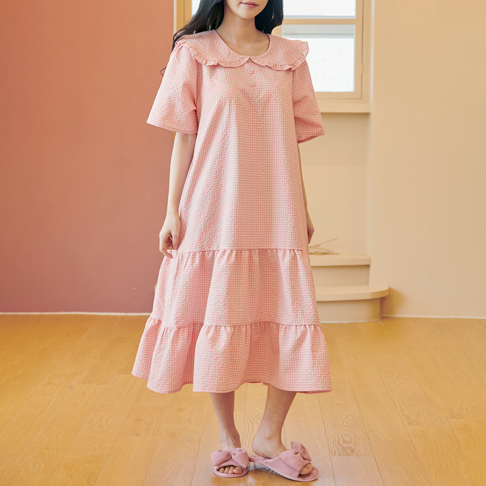 여성 원피스 체크 홈웨어 면 반팔 여름 24S142(CP체크)