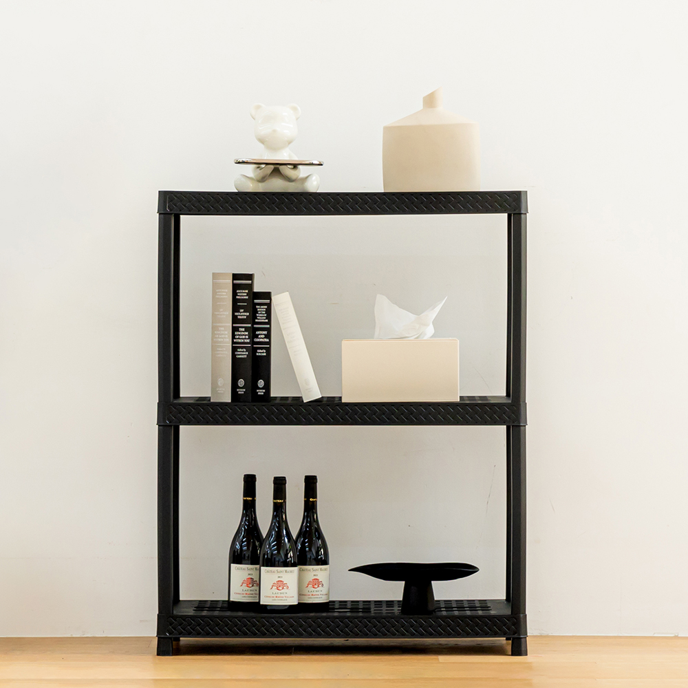 보네드 크라운 플라스틱 선반 M사이즈 블랙 3단 슬림형 시스템 팬트리 라탄 무타공선반