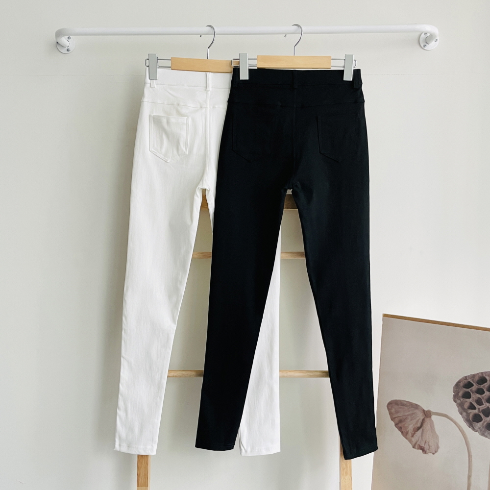 여성 스키니팬츠 스판 하이웨스트 히든밴딩 고탁력 최강스판 화이트 블랙 팬츠 - 상세 이미지 3