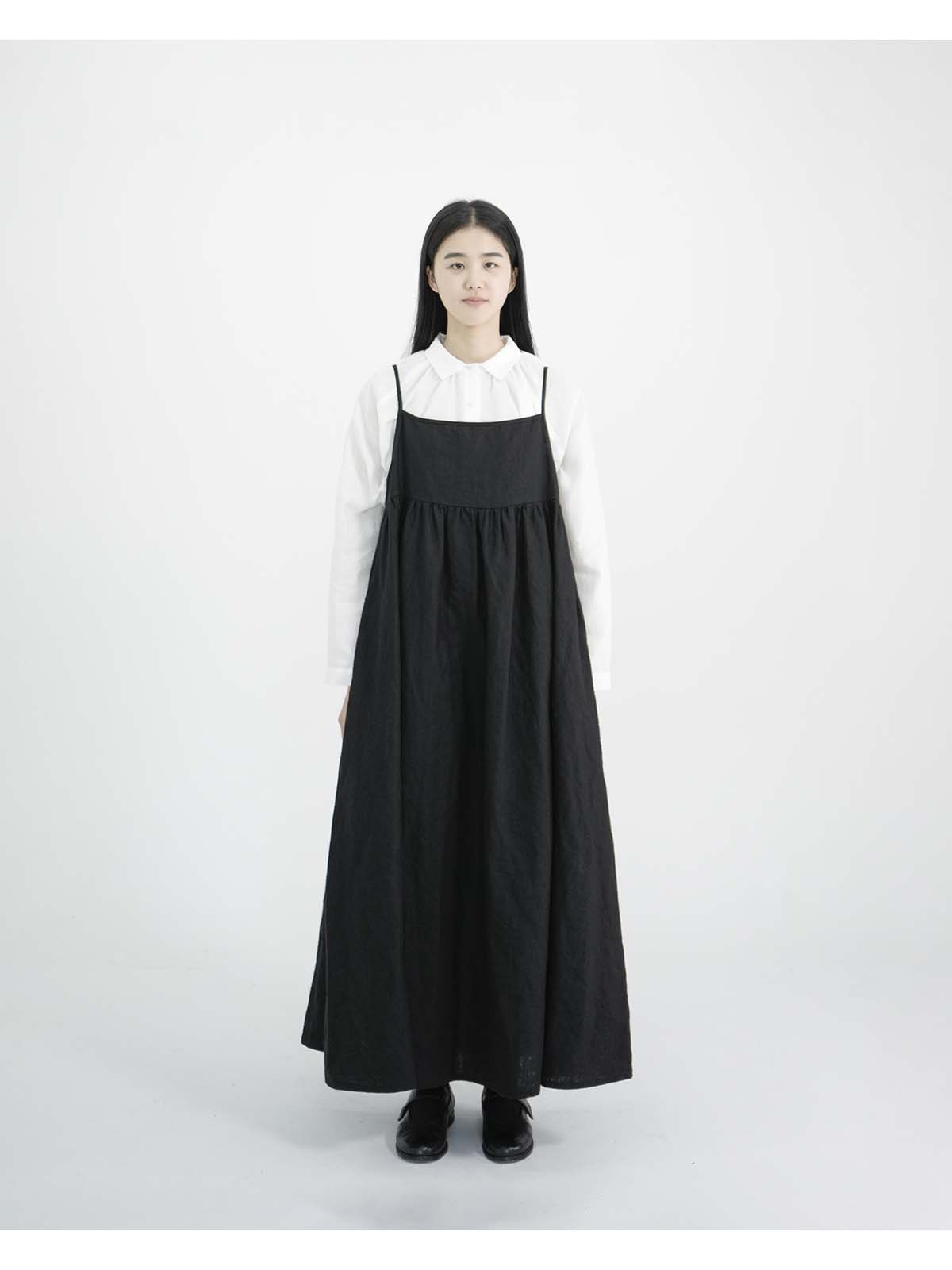유노이아 EUNOIA LINEN STRING DRESS BLACK : TRIPLESTORE
