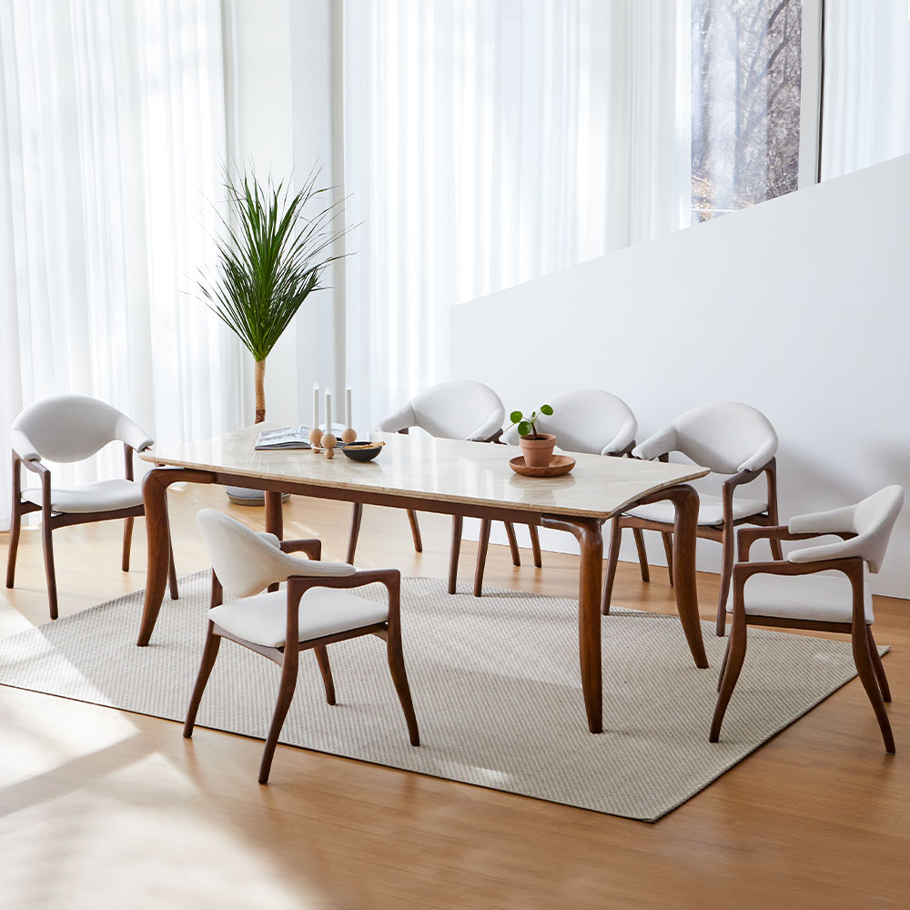 스코나 하우드 이태리 천연대리석 애쉬원목 2000 6인 다이닝 식탁세트(의자6개)