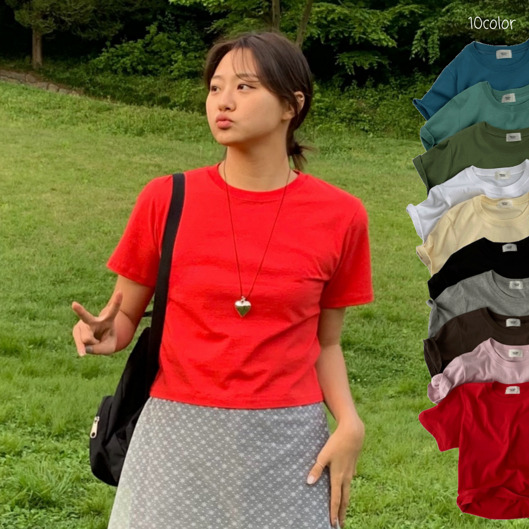 세미크롭티 이너 크롭탑 나염 무지 여성반팔티 - 상품 이미지