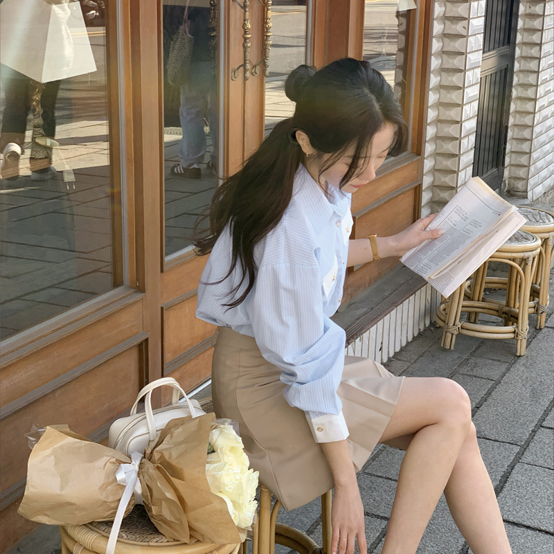 몽드 스트라이프 배색 포켓 루즈핏 셔츠 bs7893 - 상세 이미지 3