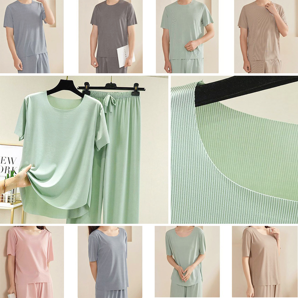 남녀 커플 잠옷세트 시원한 여름 통풍 폴리 홈웨어 - 상품 이미지