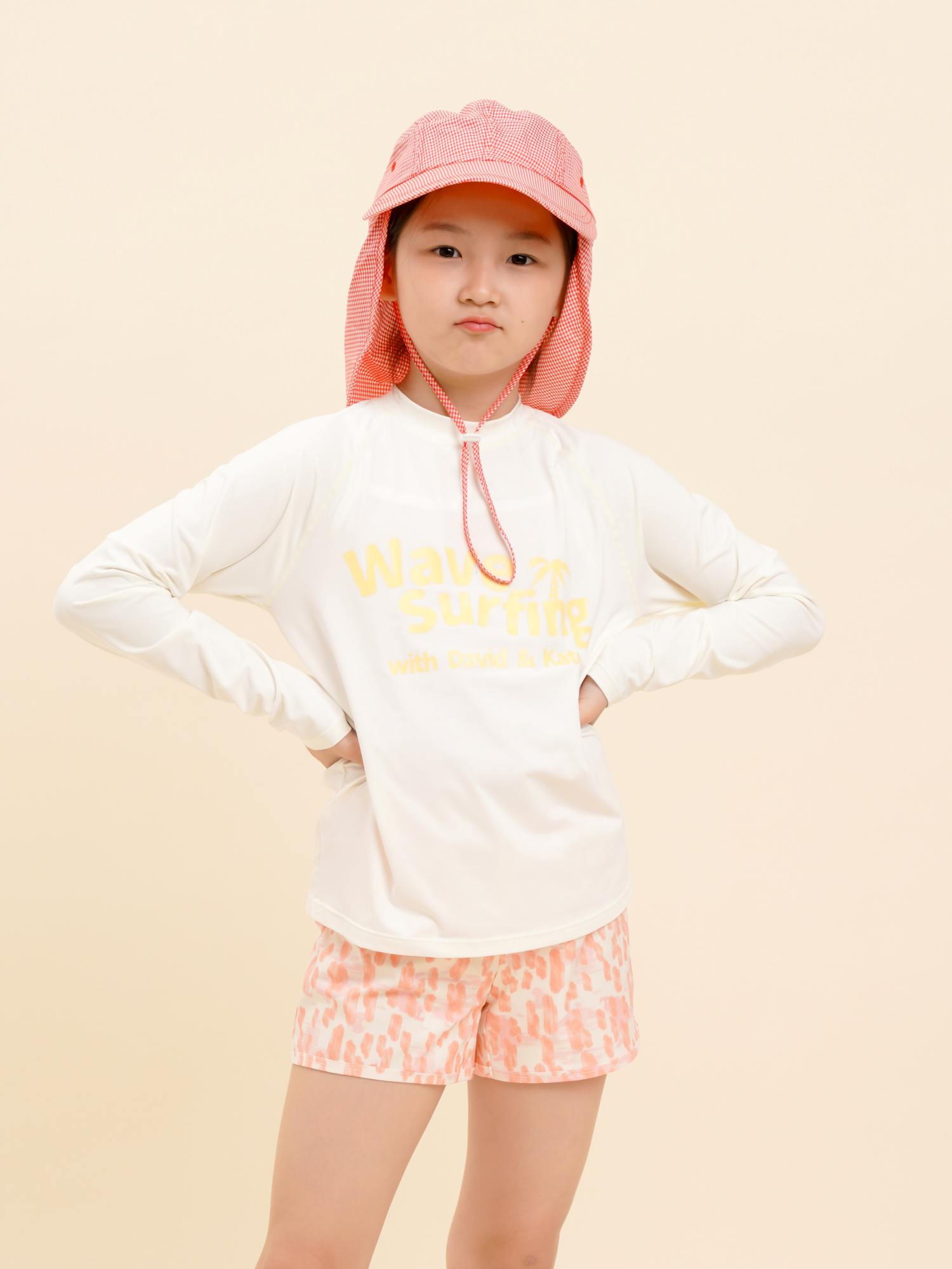 데이빗앤케이트 주니어 초등학생 여아 수영복 래쉬가드 플랩캡 세트 Ivory Ivory - 상세 이미지 2