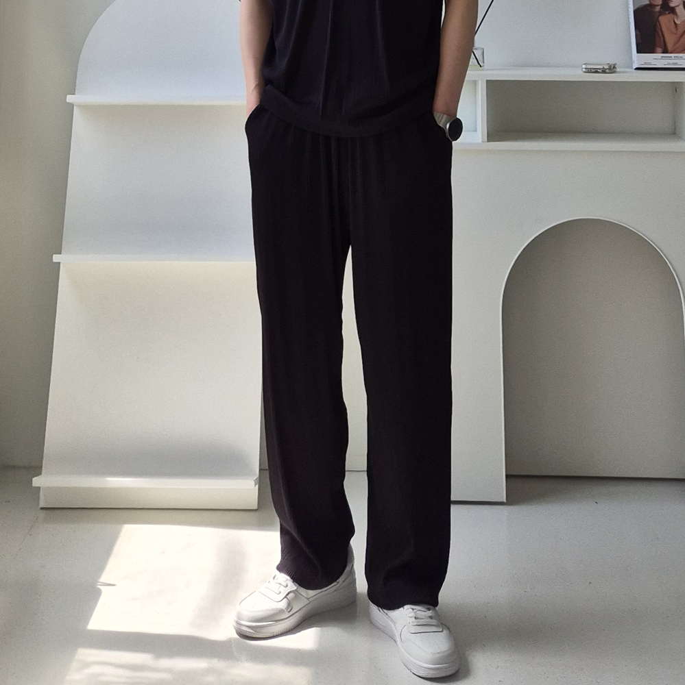 남자 와이드팬츠 구김없는 플리츠 아이스 팬츠 남자냉장고바지 - 상세 이미지 3