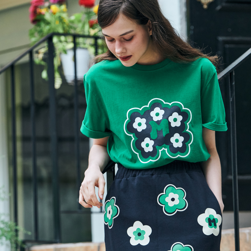 [메타퍼] 여성 여름 티셔츠 여성 반팔티 플라워 그린