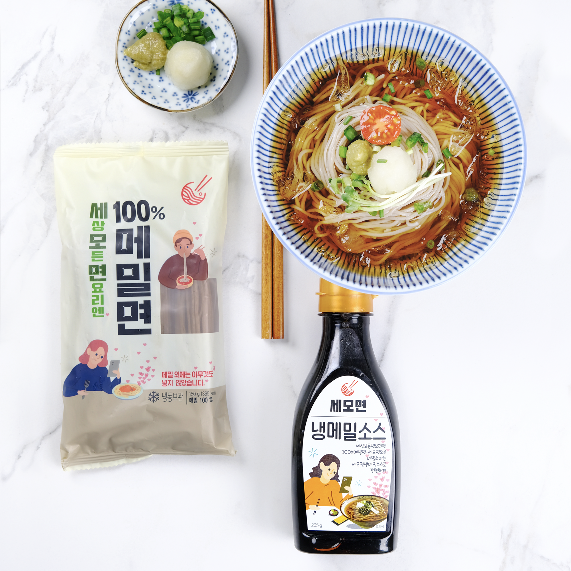 [시그니처 메밀팩] 올리온 세모면 100% 메밀면 150gx4+ 냉메밀소스265g 메밀 소바 막 국수 쯔유 - 상세 이미지 3