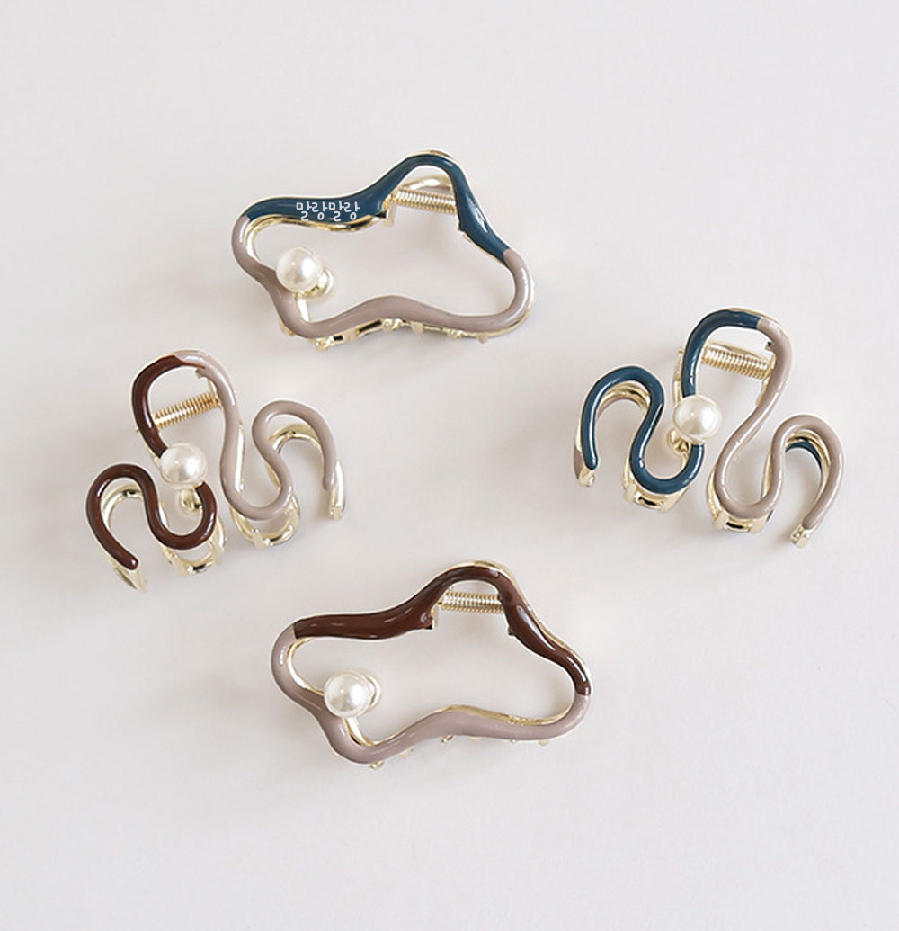 웨이브 진주 반묶음집게핀 예쁜 반머리핀 헤어악세사리 - 상품 이미지