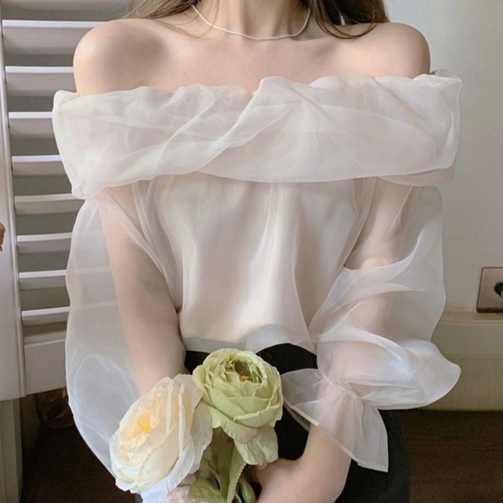 문가영 인스타 패션 오프숄더 블라우스 시스루 여름 의상 - 상세 이미지 2
