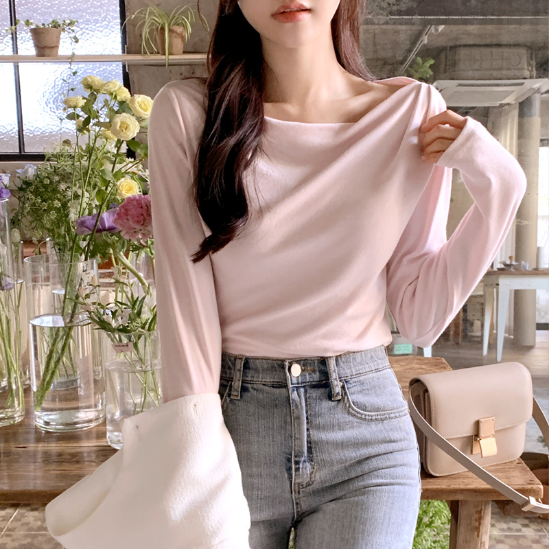 (여리핏) 프루아 드레이프 셔링 긴팔 보트넥 티셔츠 ts4057 이미지 2