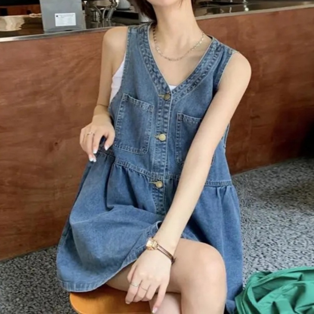 블랙핑크 지수 데님 원피스 데일리 패셔너블 의상 옷 패션 - 메인 이미지