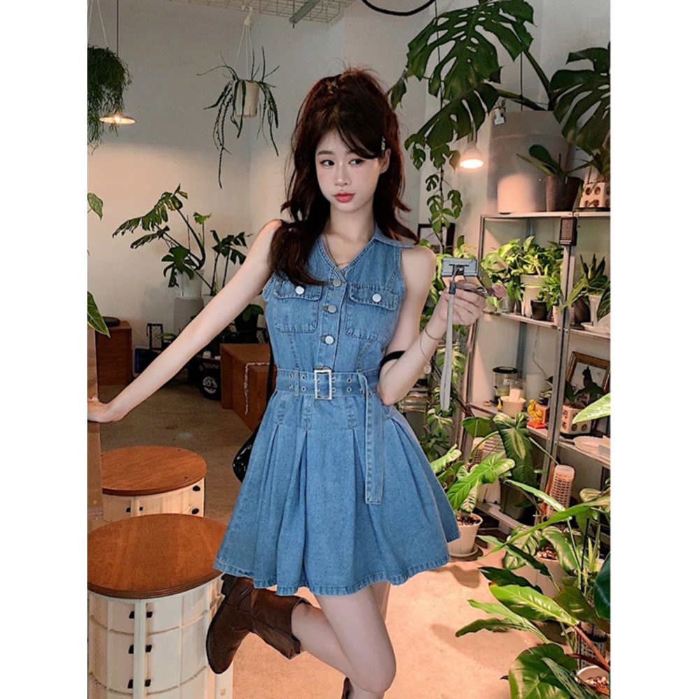 블랙핑크 지수 데님 원피스 민소매 슬리브리스 의상 옷 패션 - 상세 이미지 4