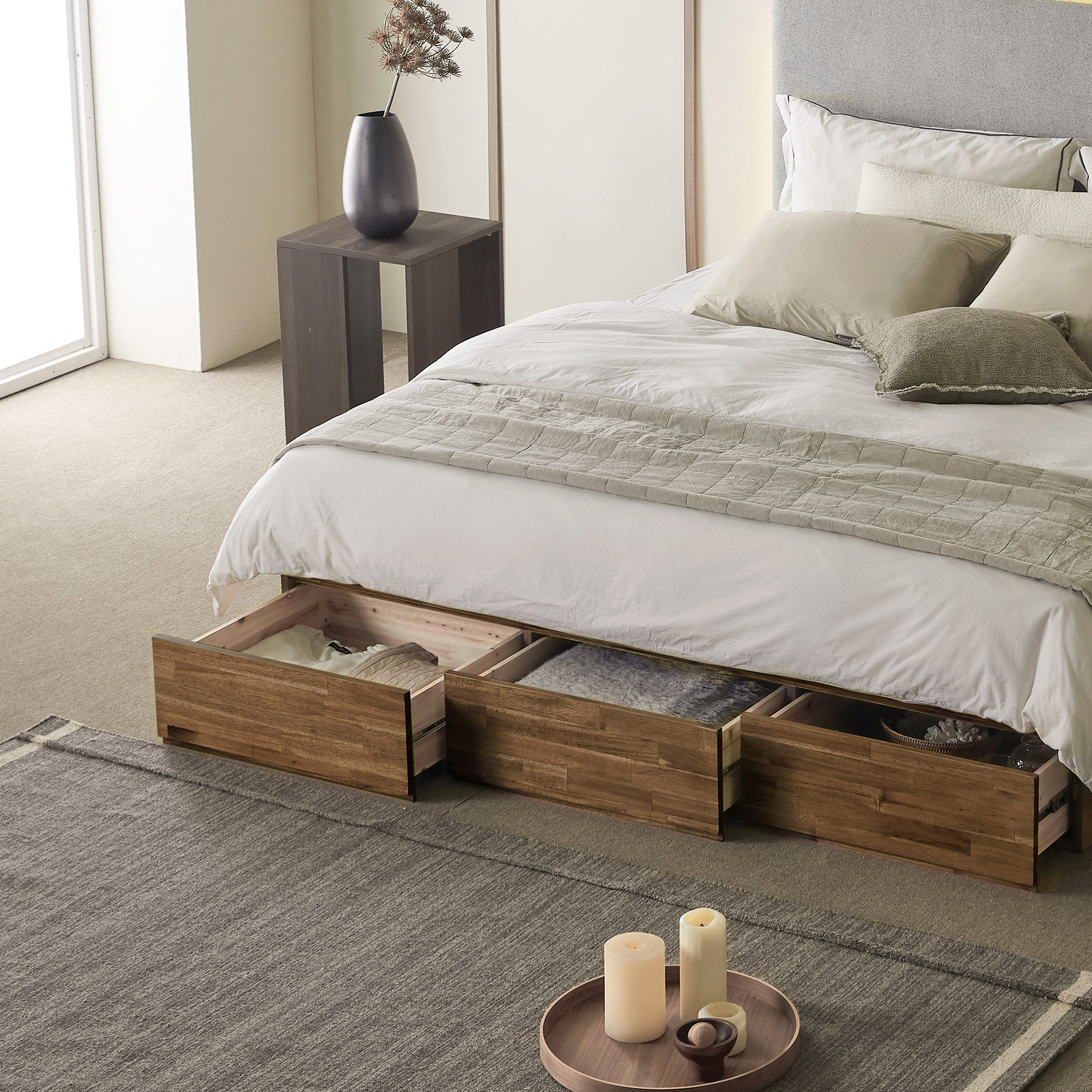 슬립퍼 모네 원목 침대프레임 신혼부부 호텔형 조명 수납 다리형 LK 라지킹 침대