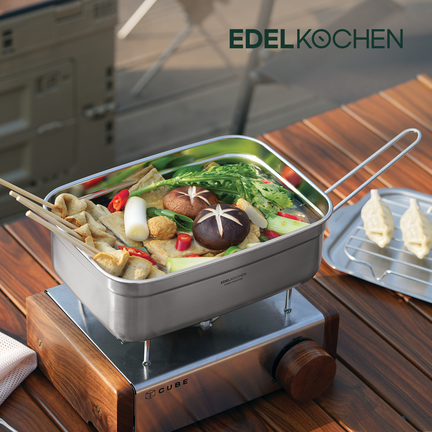 에델코첸 스텐 백패킹 코펠 세트 사각 2.9L 대용량 트리플 반합