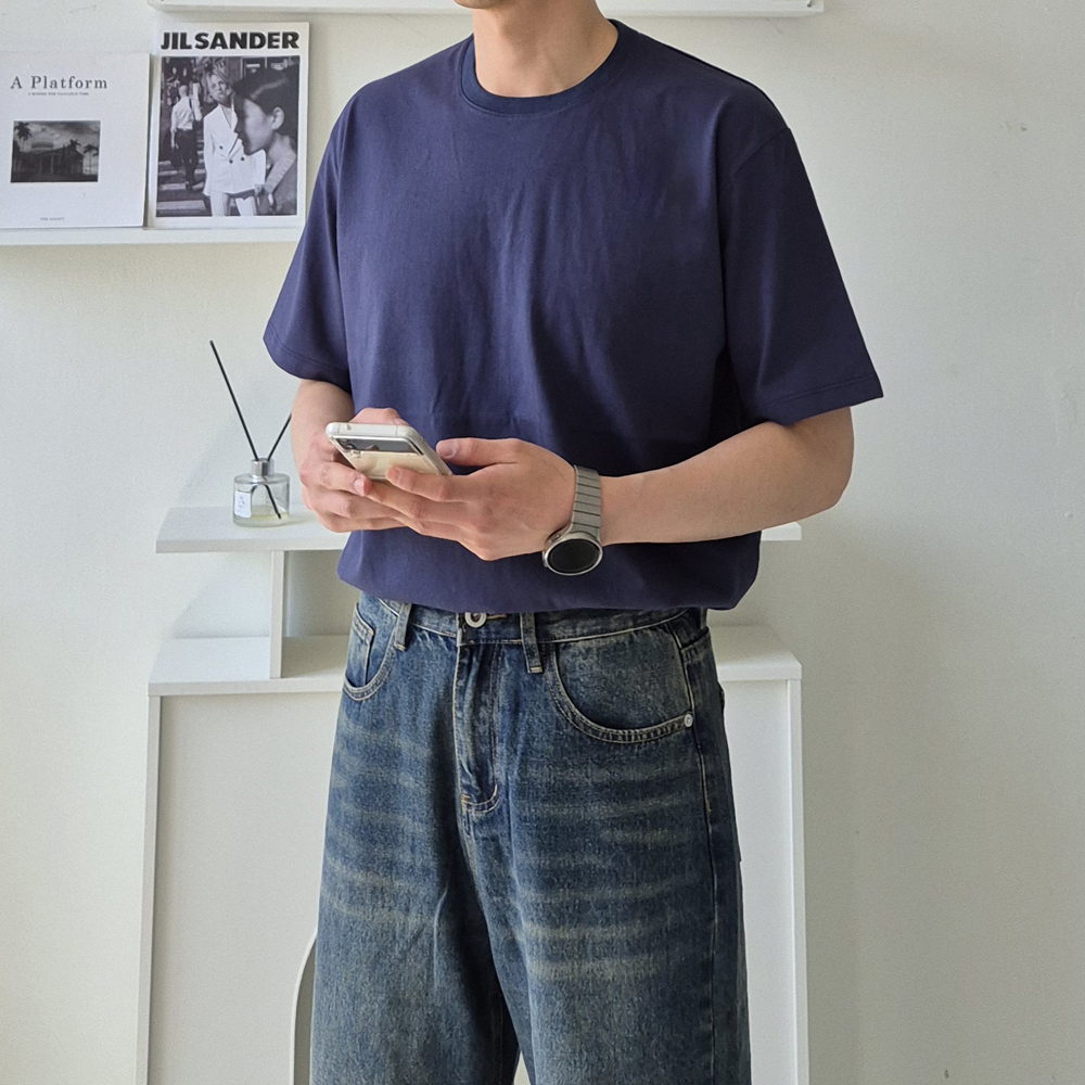 남자 반팔티 오버핏 실켓 분또 빅사이즈 무지 반팔티 - 상세 이미지 5