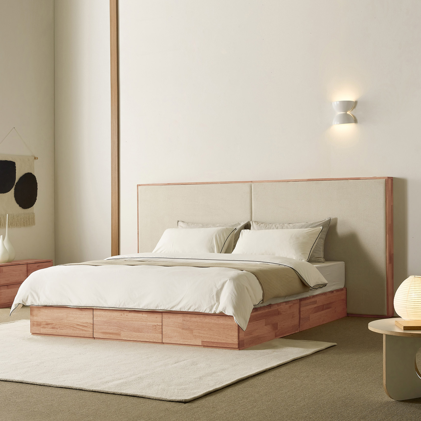 슬립퍼 리브 원목침대 호텔 호텔형 수납 조명 슈퍼싱글 침대프레임 LK 라지킹 낮은헤드 900mm 다리형 H250mm