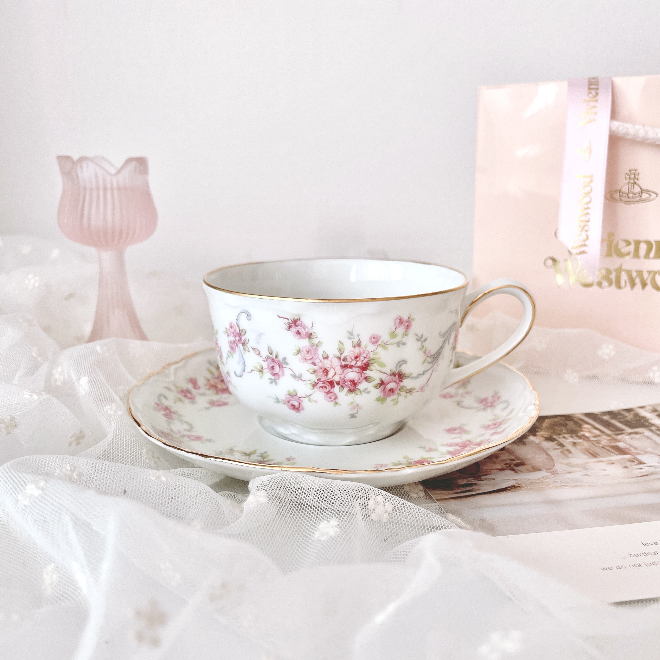 독일 바바리아 블루리본 앤틱 찻잔세트 빈티지커피잔