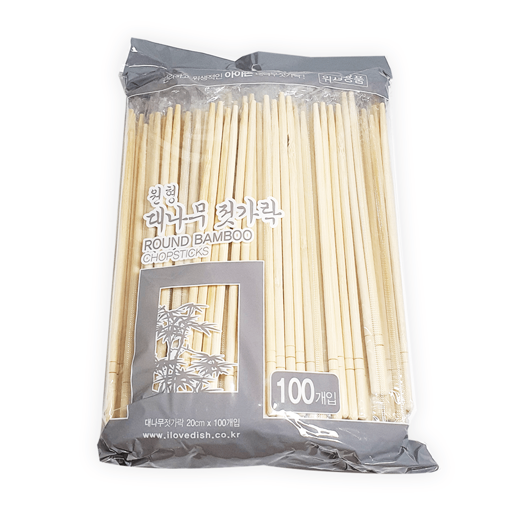 둥근 일회용 대나무젓가락 고급 나무젓가락 원형 개별포장 100개
