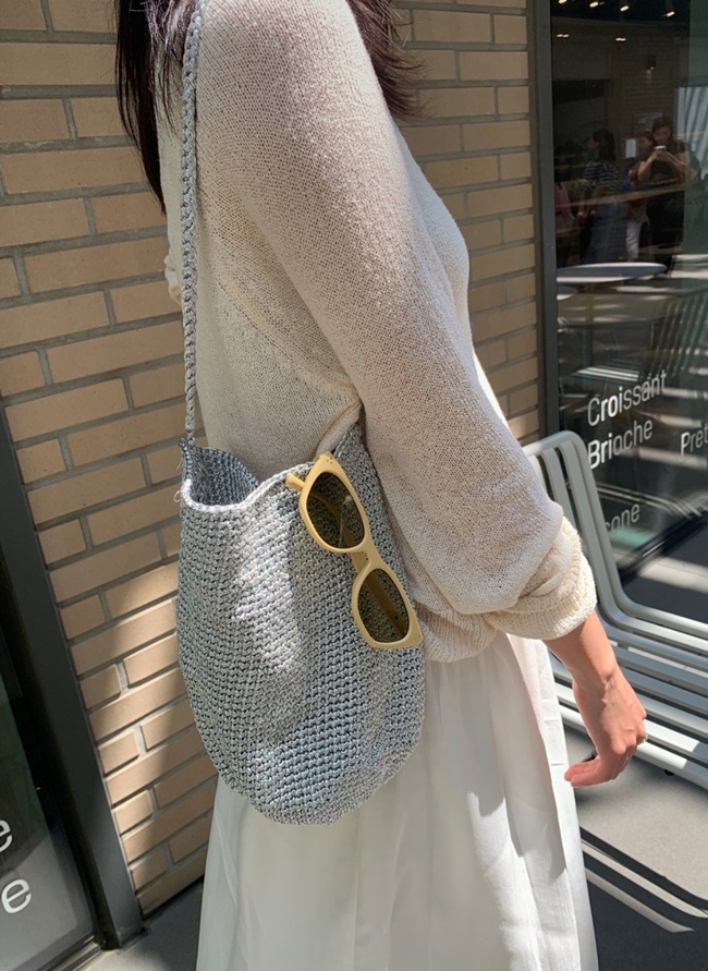 핸드메이드 메탈실 네트 버킷 숄더백 여름 실버가방