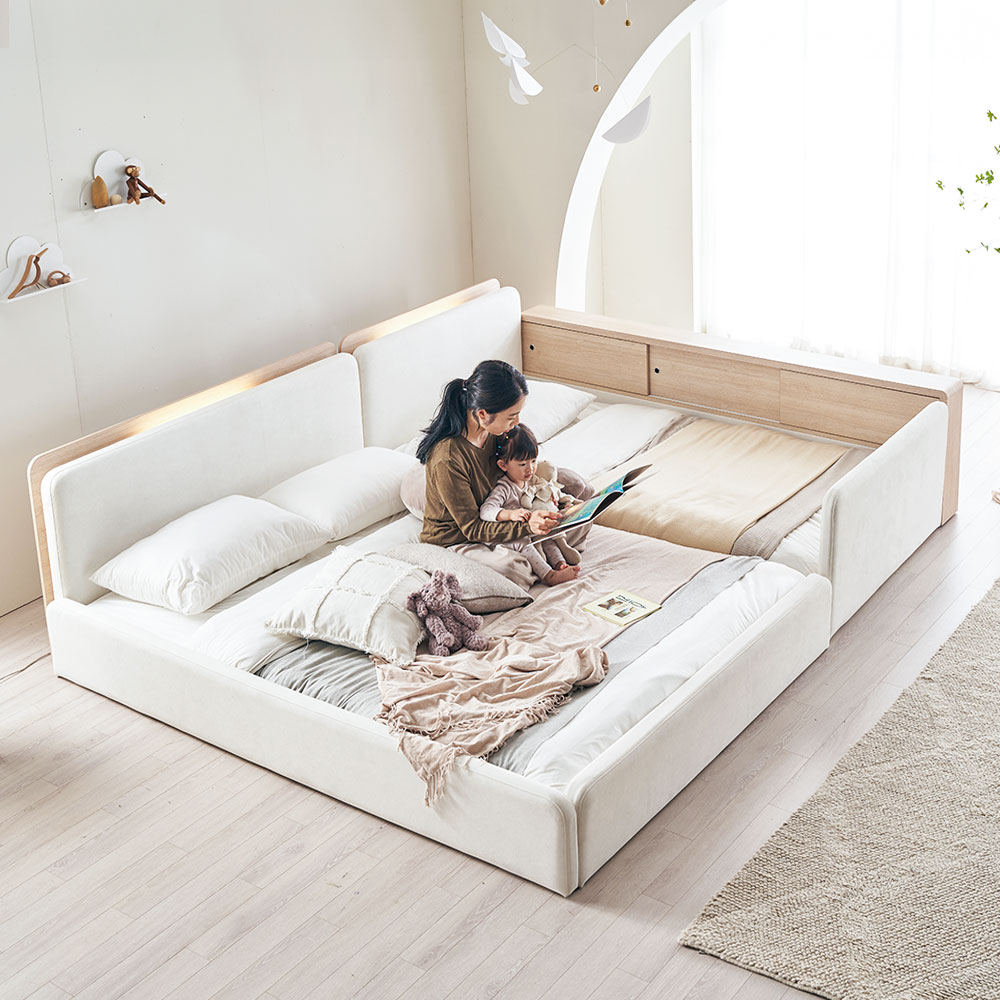 장인가구 하랑 E0등급 패브릭 저상형 높은 슬림헤드 패밀리침대 기본형 프레임 SS+SS