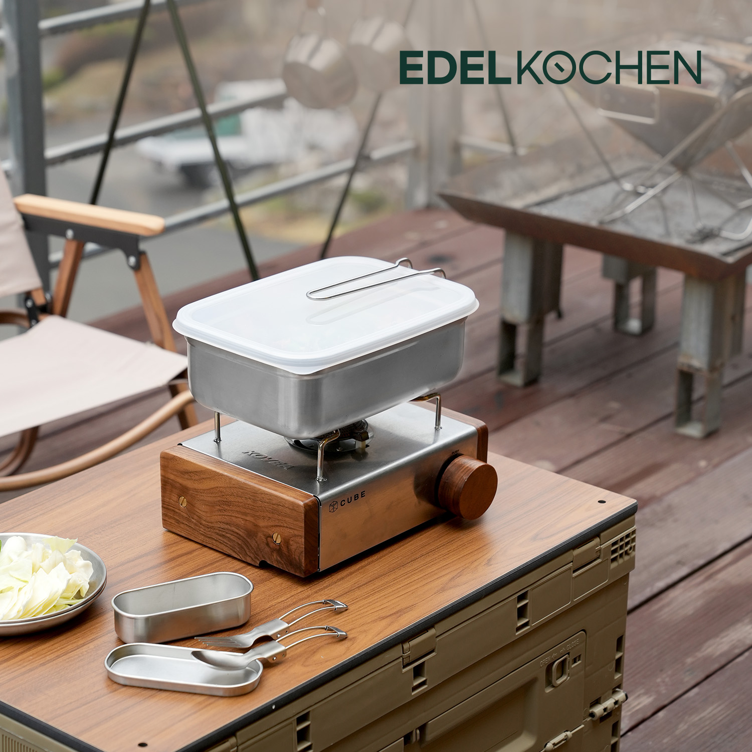 에델코첸 스텐 백패킹 코펠 세트 사각 2.9L 대용량 트리플 반합