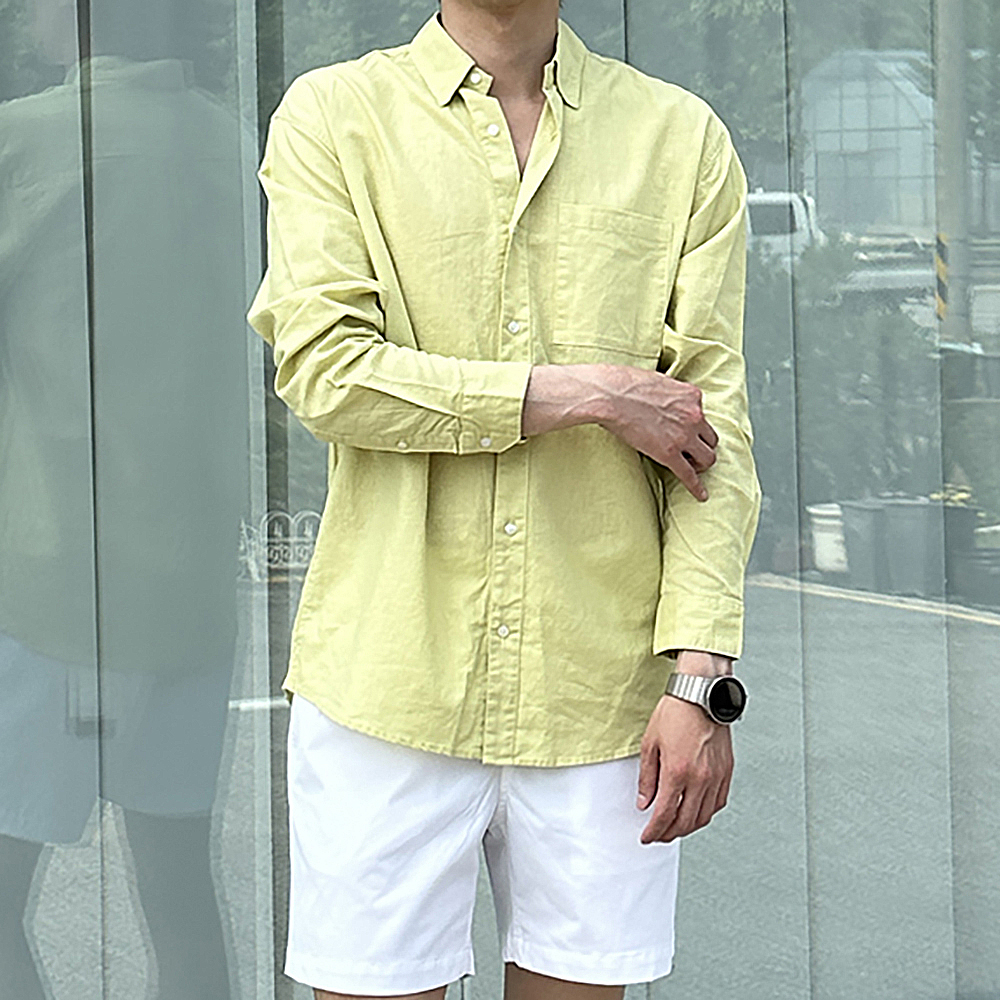 남자 셔츠 흰색 여름 남방 난방 남자 린넨 셔츠 - 상세 이미지 2