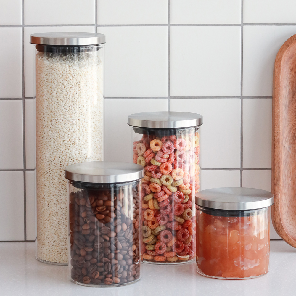 내열유리 잡곡 파스타보관 시노글라스 유리 밀폐용기 병 4p