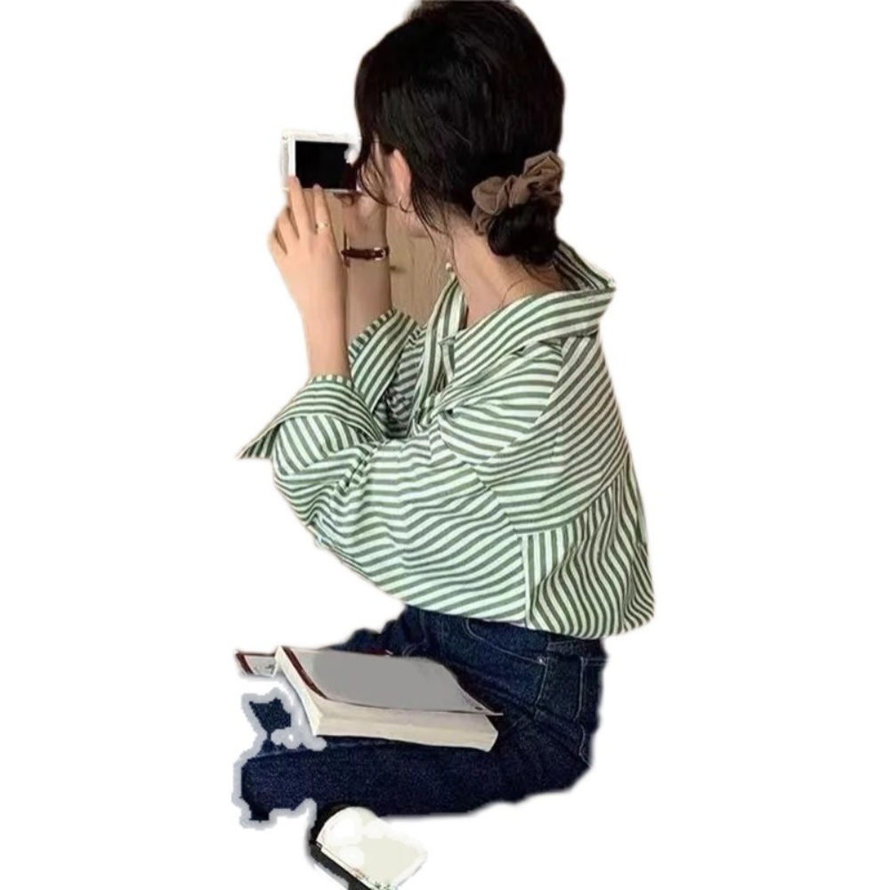 핑크 스트라이프 셔츠 캐주얼 데일리 여자 연예인 드라마 패션 코디 봄 여름 5컬러 - 상세 이미지 5
