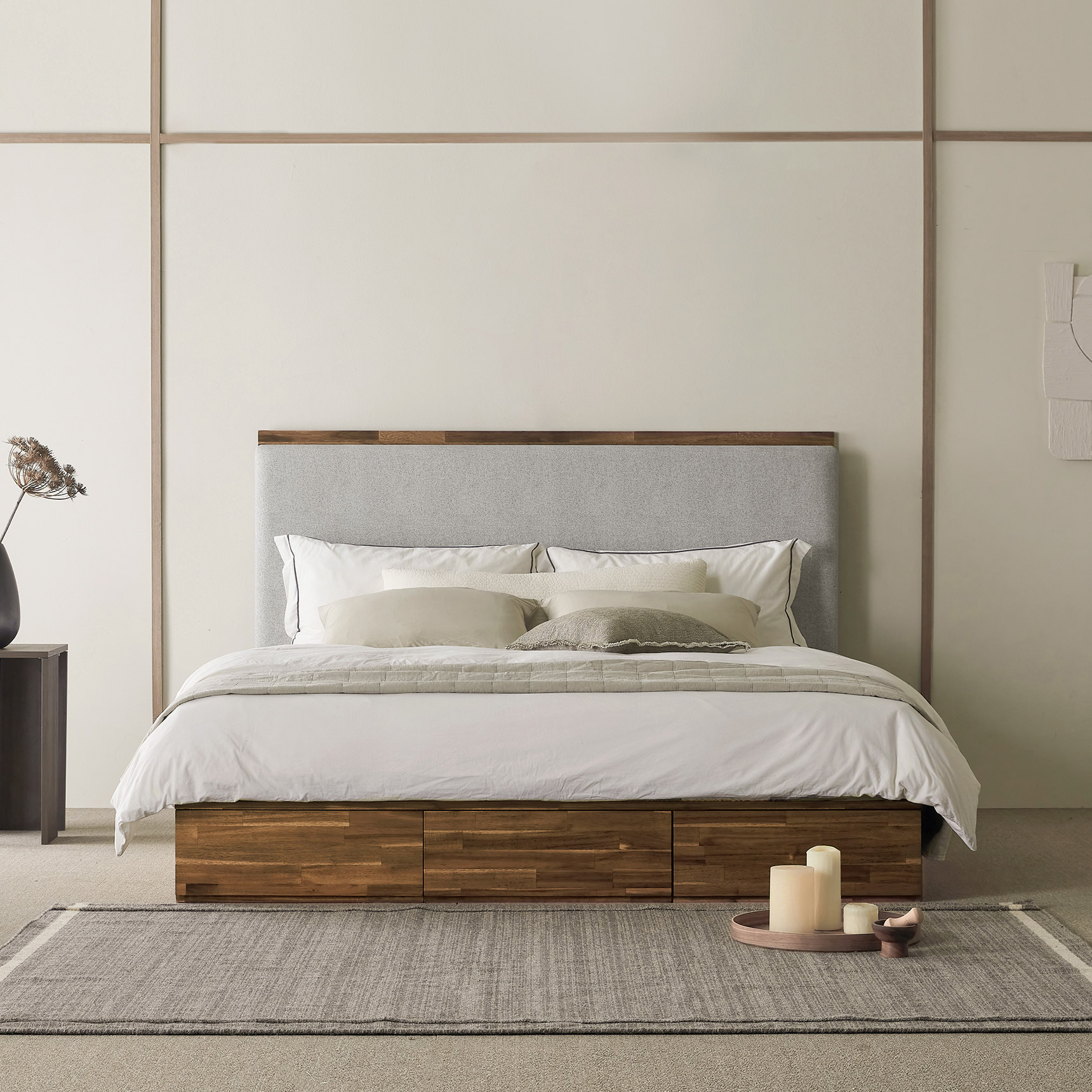 슬립퍼 모네 원목 침대프레임 신혼부부 호텔형 조명 수납 다리형 LK 라지킹 침대