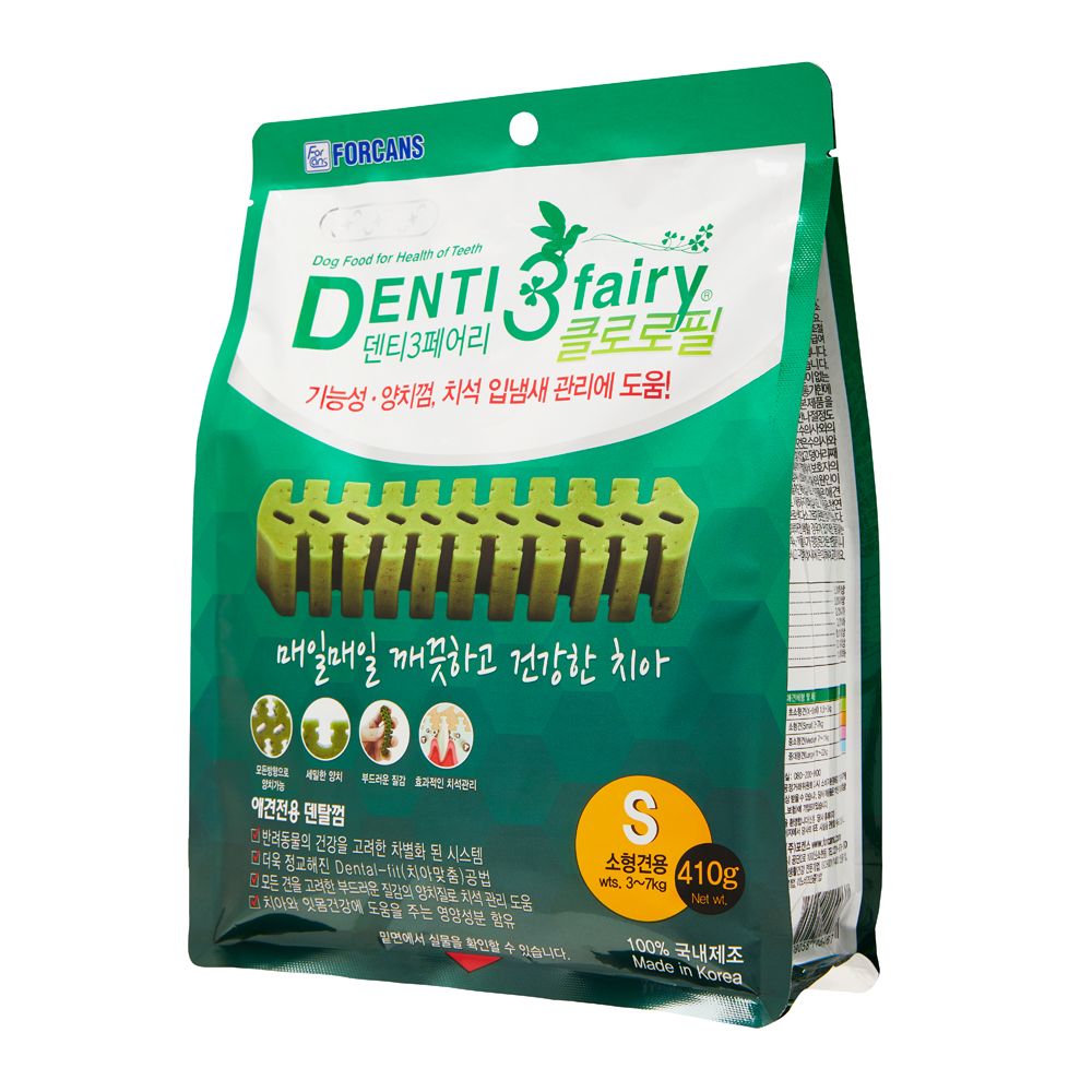 포켄스 덴티3페어리 클로로필 S 410g+포켄스간식 서비스 강아지 덴탈 양치 껌 치석제거 - 상품 이미지