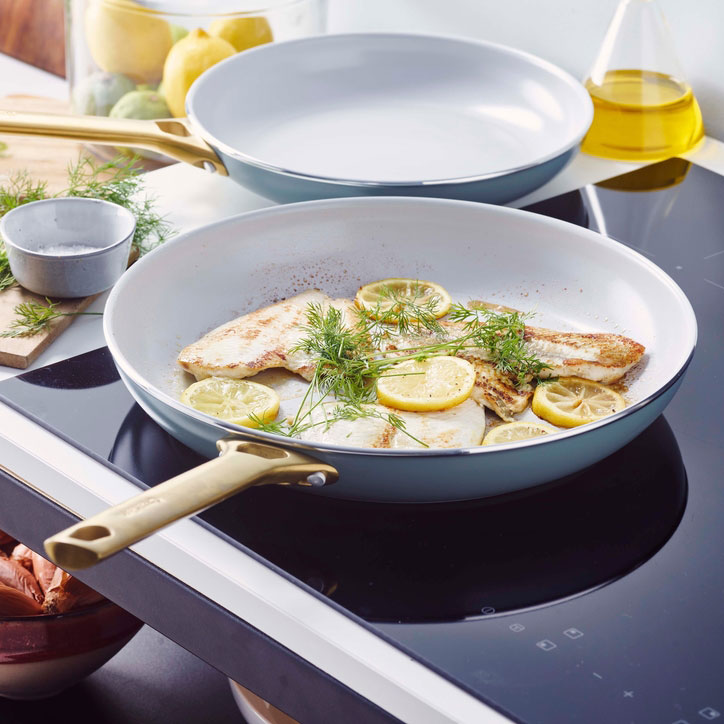 그린팬 파도바 세라믹 논스틱 코팅 인덕션 골드 스텐 핸들 명절 프라이팬 28cm, 스모키 스카이