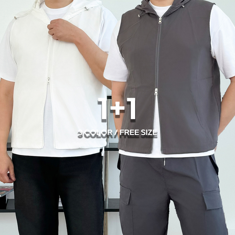 1+1 조끼바람막이 나일론후드베스트 - 메인 이미지