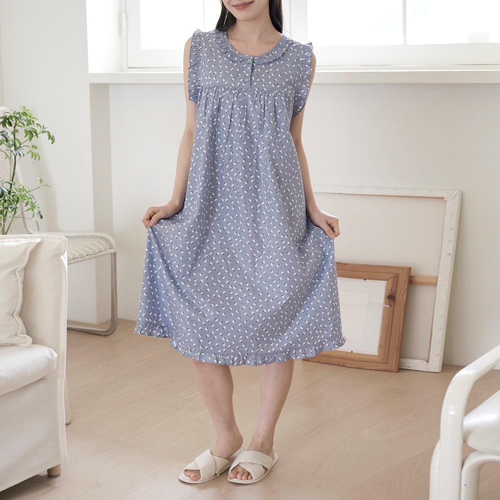 여성  나시 원피스 홈웨어 면 연블루 24S144-6(60수순면)