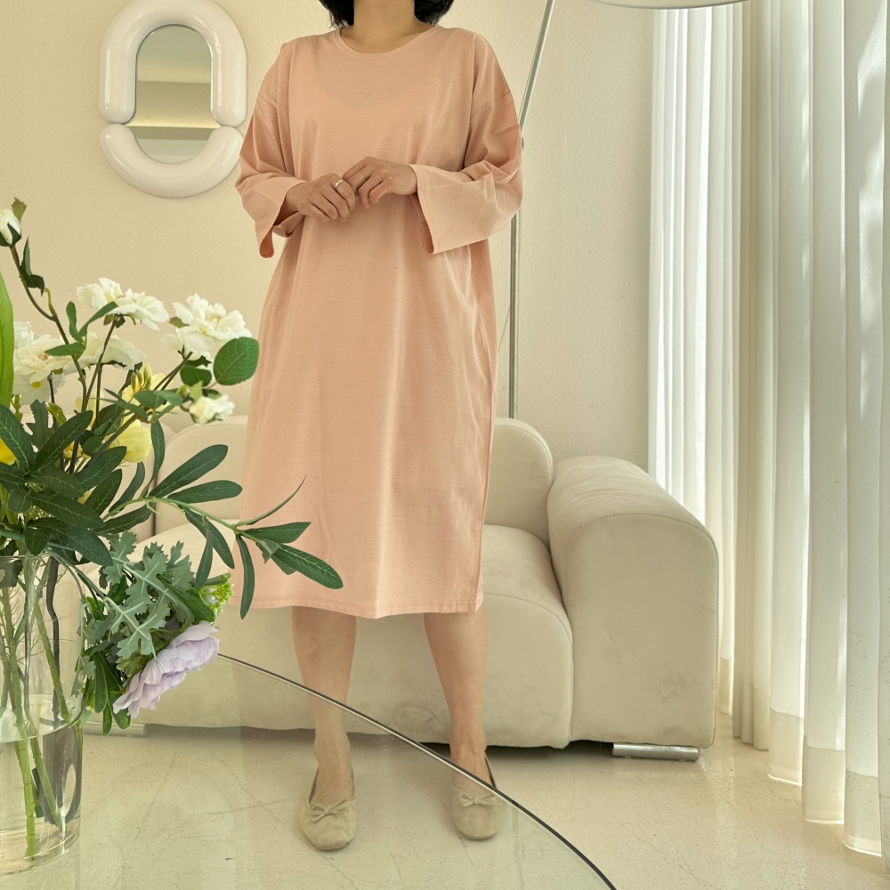 77-99빅사이즈 자체제작 면 무지 데일리 박시 원피스 라운드넥 봄 여름 가을 원마일웨어